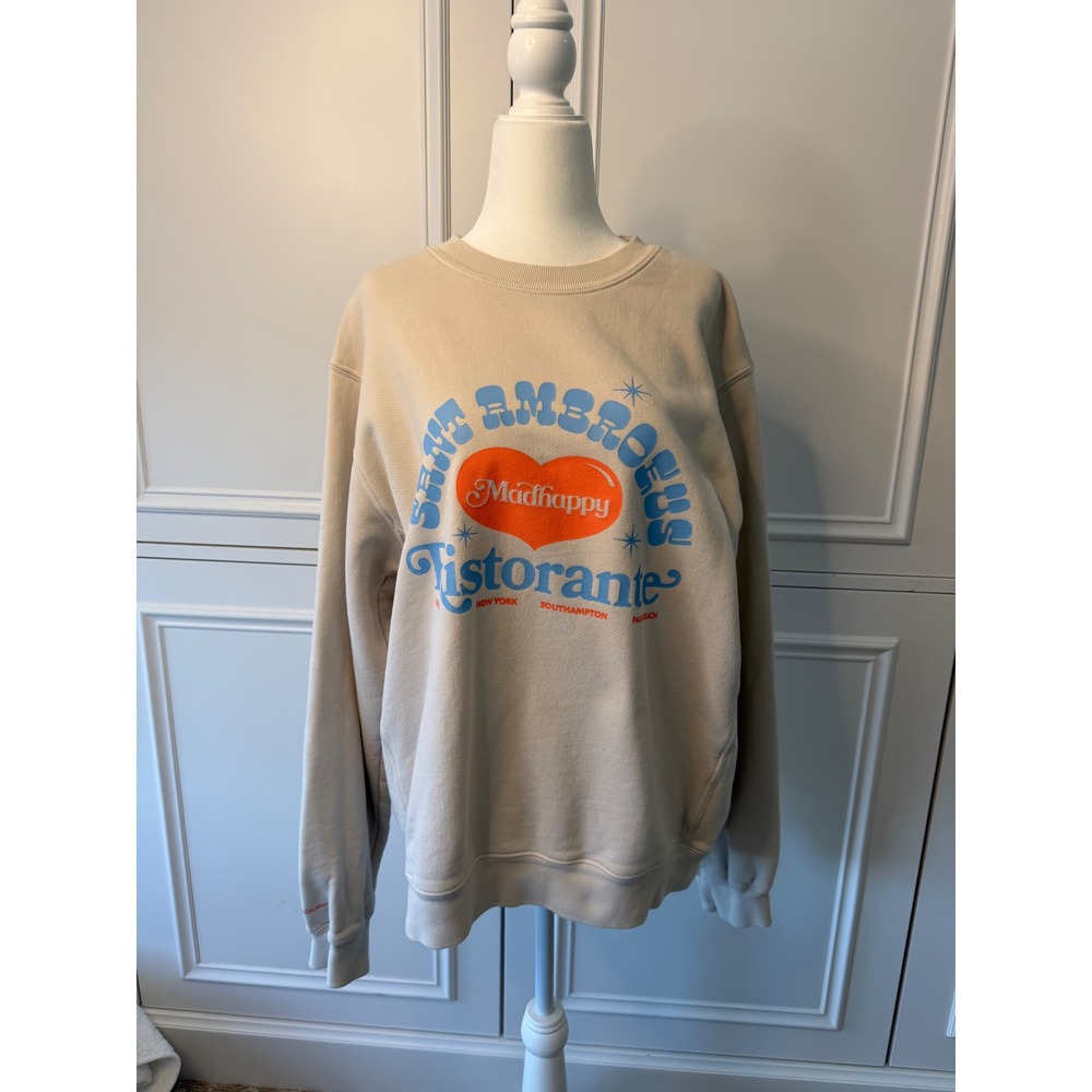 Madhappy Sant Ambroeus Ristorante Sweatshirt Unisex Large Cream Graphic